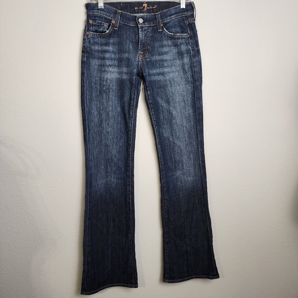 7 for All Mankind Low Rise Bootcut Stretch Dark Wash Faded Denim Jeans Size 27